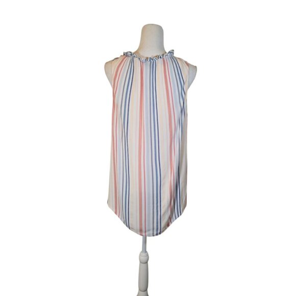 Torrid Pastel Striped Top Size Large Cream Ruffle Sleeveless Feminine Preppy - Picture 2 of 7